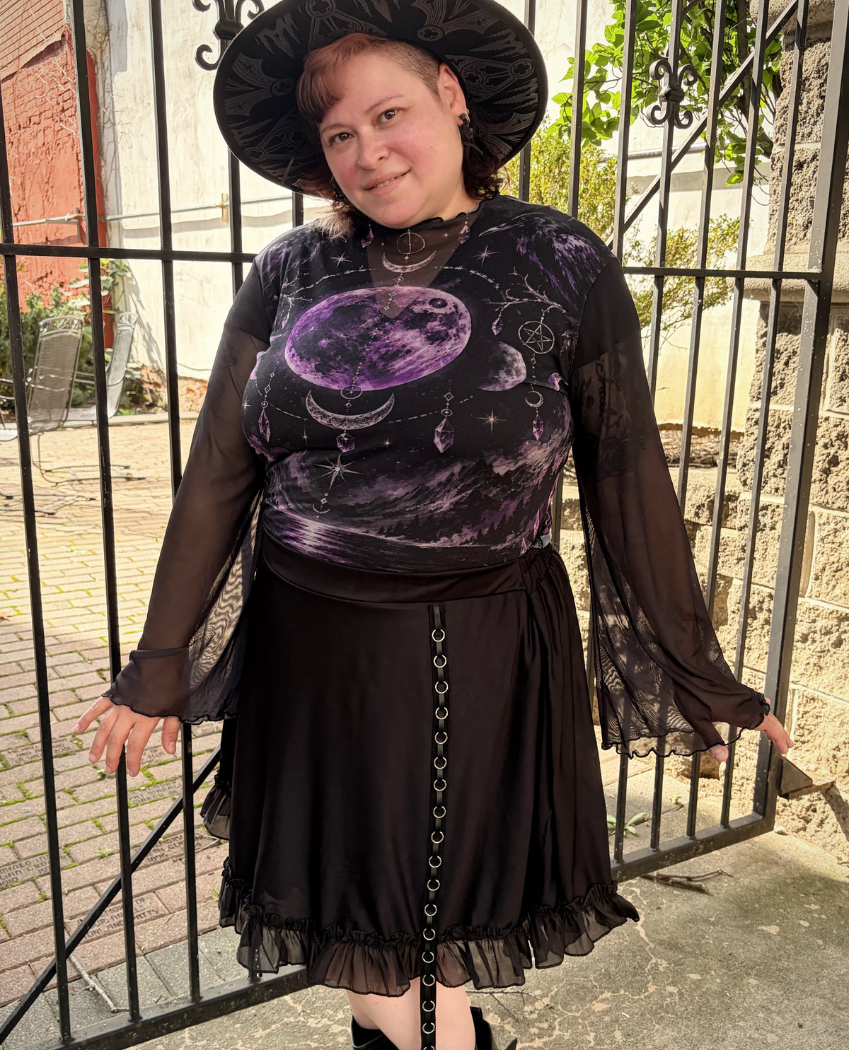High Priestess Mesh Top with Bell Sleeves