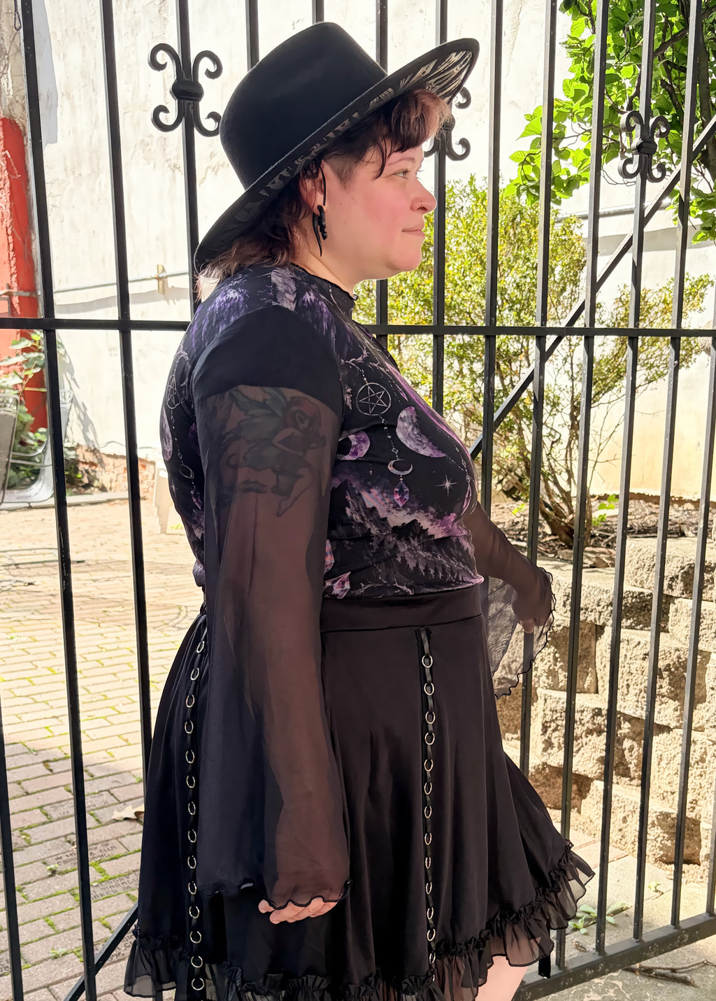 High Priestess Mesh Top with Bell Sleeves