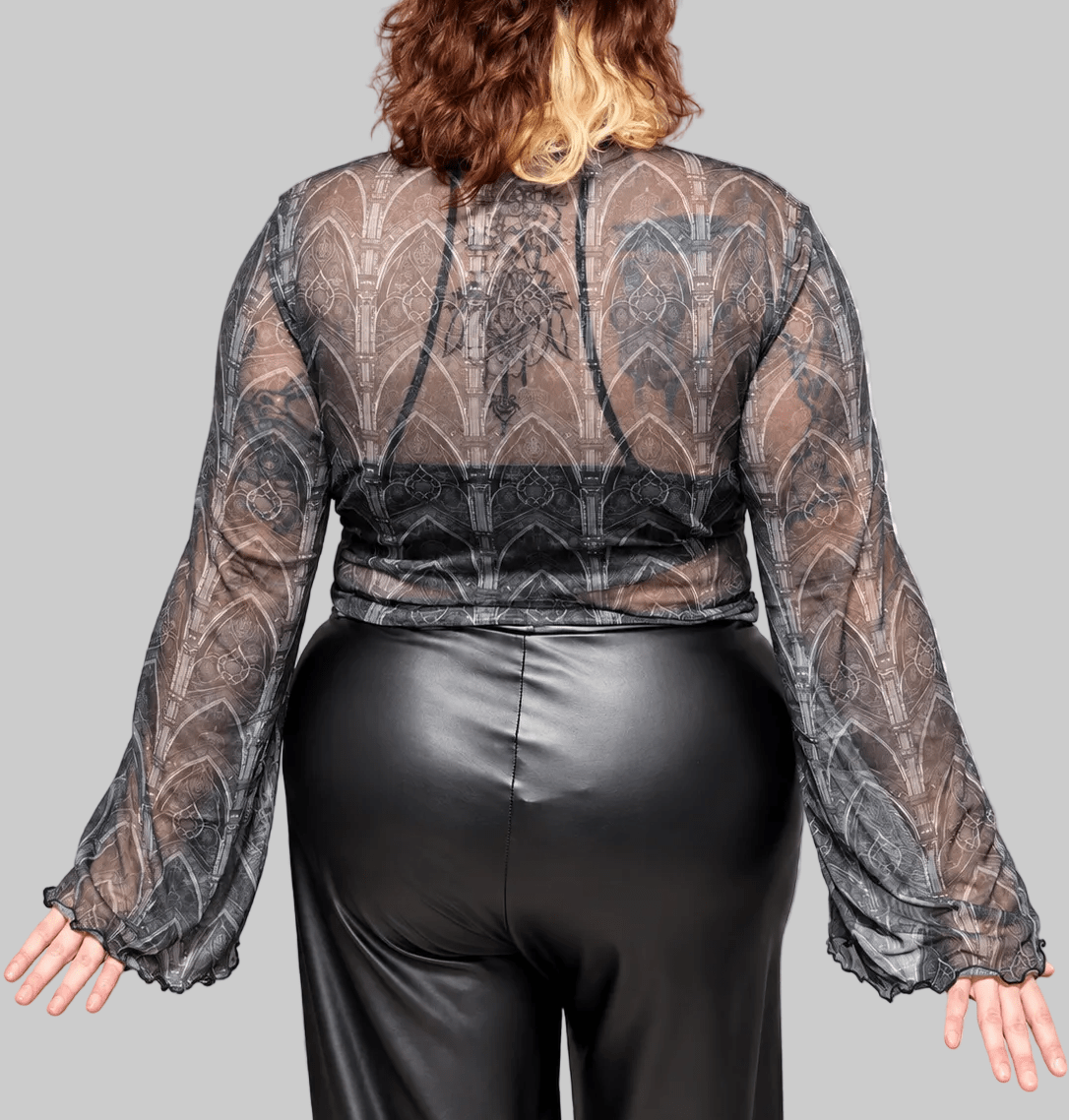 Cathedral Mesh Crop Top with Bell Sleeves - Angel's House of Design Co.