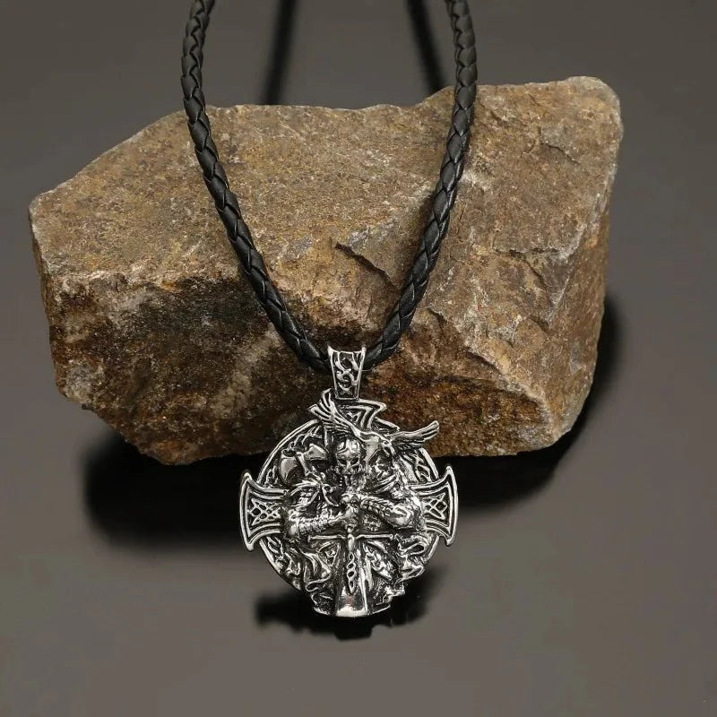 Viking Warrior Necklace with Vegan Leather Cord - Angel's House of Design Co.